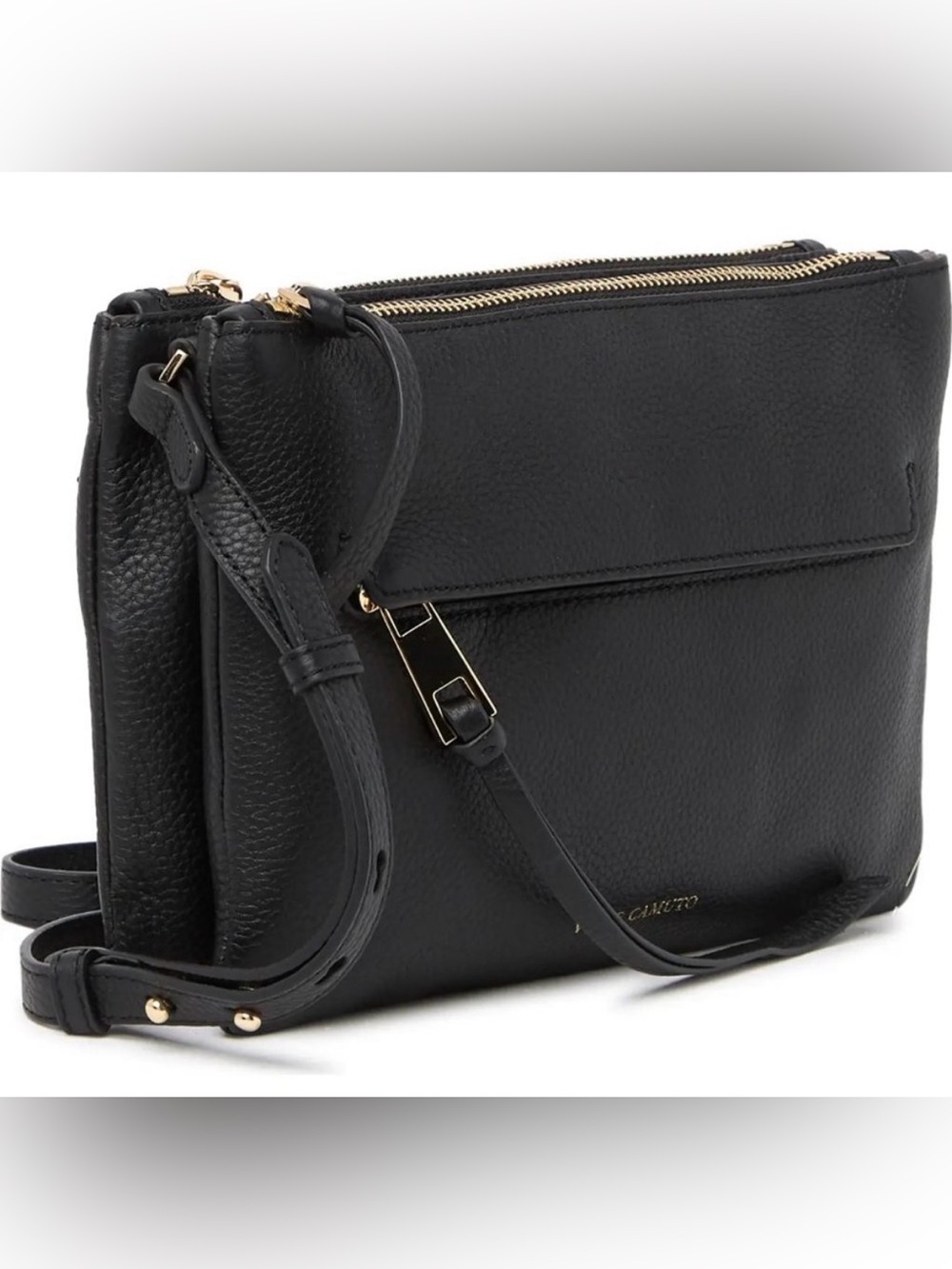 Vince Camuto Black Pebble Leather Crossbody Bag Triple Compartment Organizer - Picture 4 of 7
